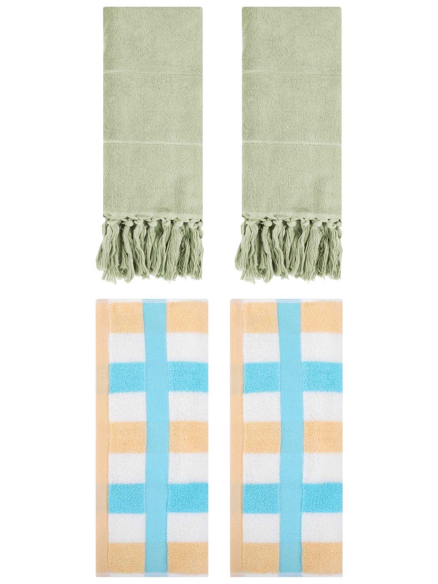 Unique Bargains 4 Pcs Soft Cotton Hand Towels Green/Blue Yellow 14" x 30"/13" x 29"