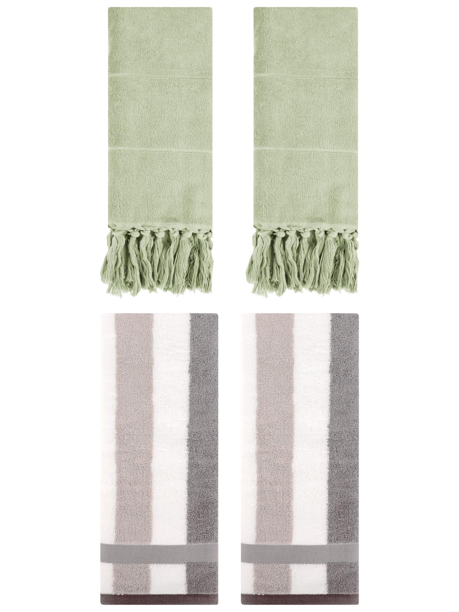 Unique Bargains 4 Pcs Soft Cotton Hand Towels Green/Grey 14" x 30"/13" x 29"