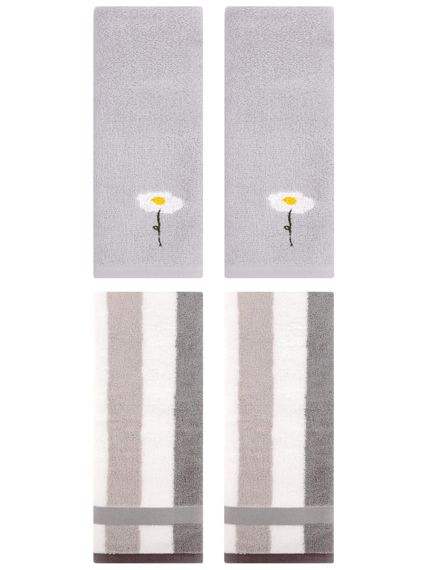 Unique Bargains 4 Pcs Soft Cotton Hand Towels Grey 13" x 30"/13" x 29"