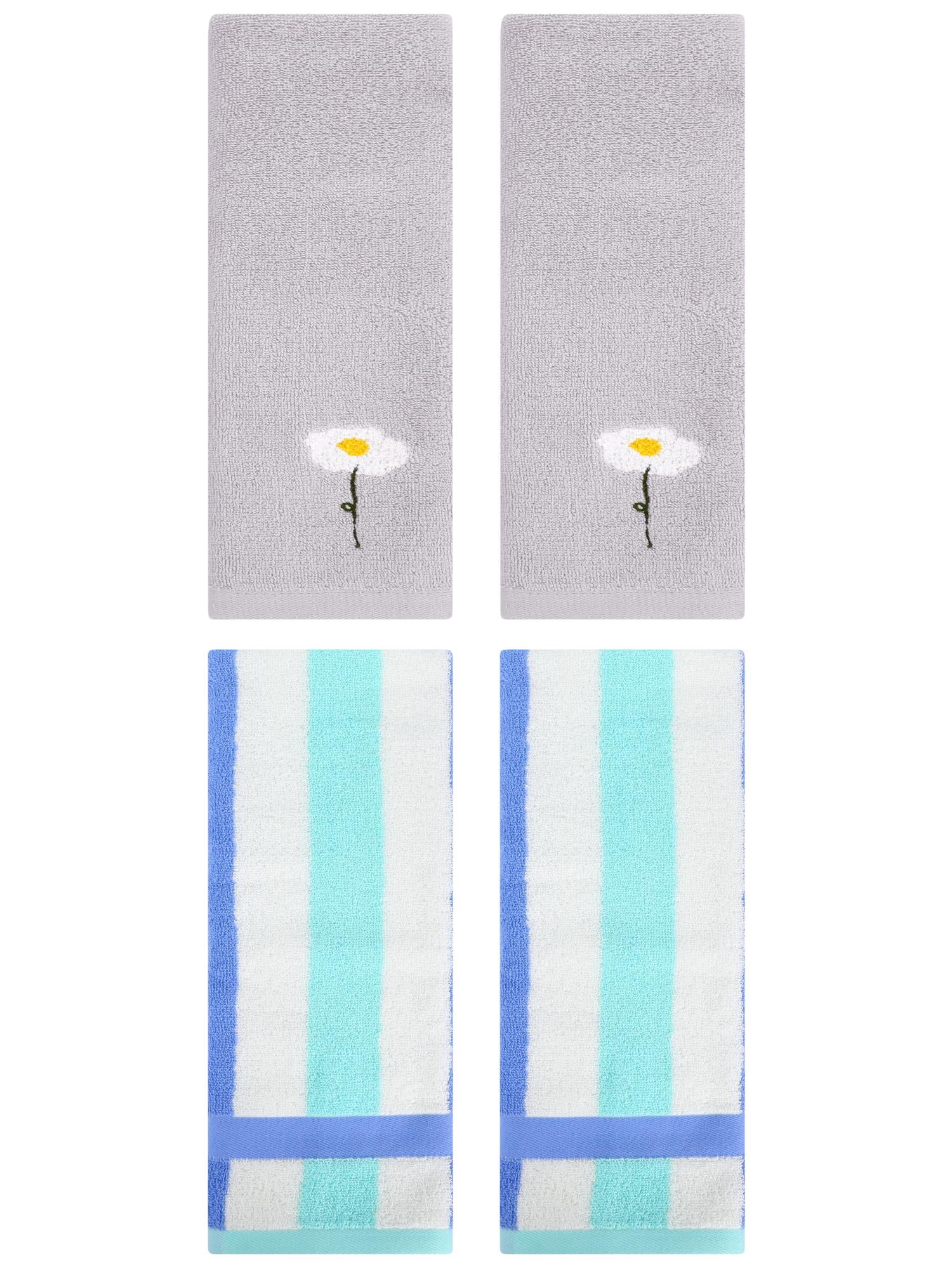 Unique Bargains 4 Pcs Soft Cotton Hand Towels Grey/Blue Green 13" x 30"/13" x 29"