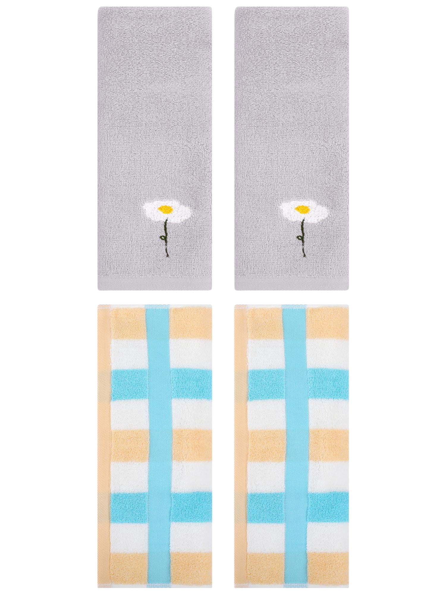 Unique Bargains 4 Pcs Soft Cotton Hand Towels Grey/Blue Yellow 13" x 30"/13" x 29"