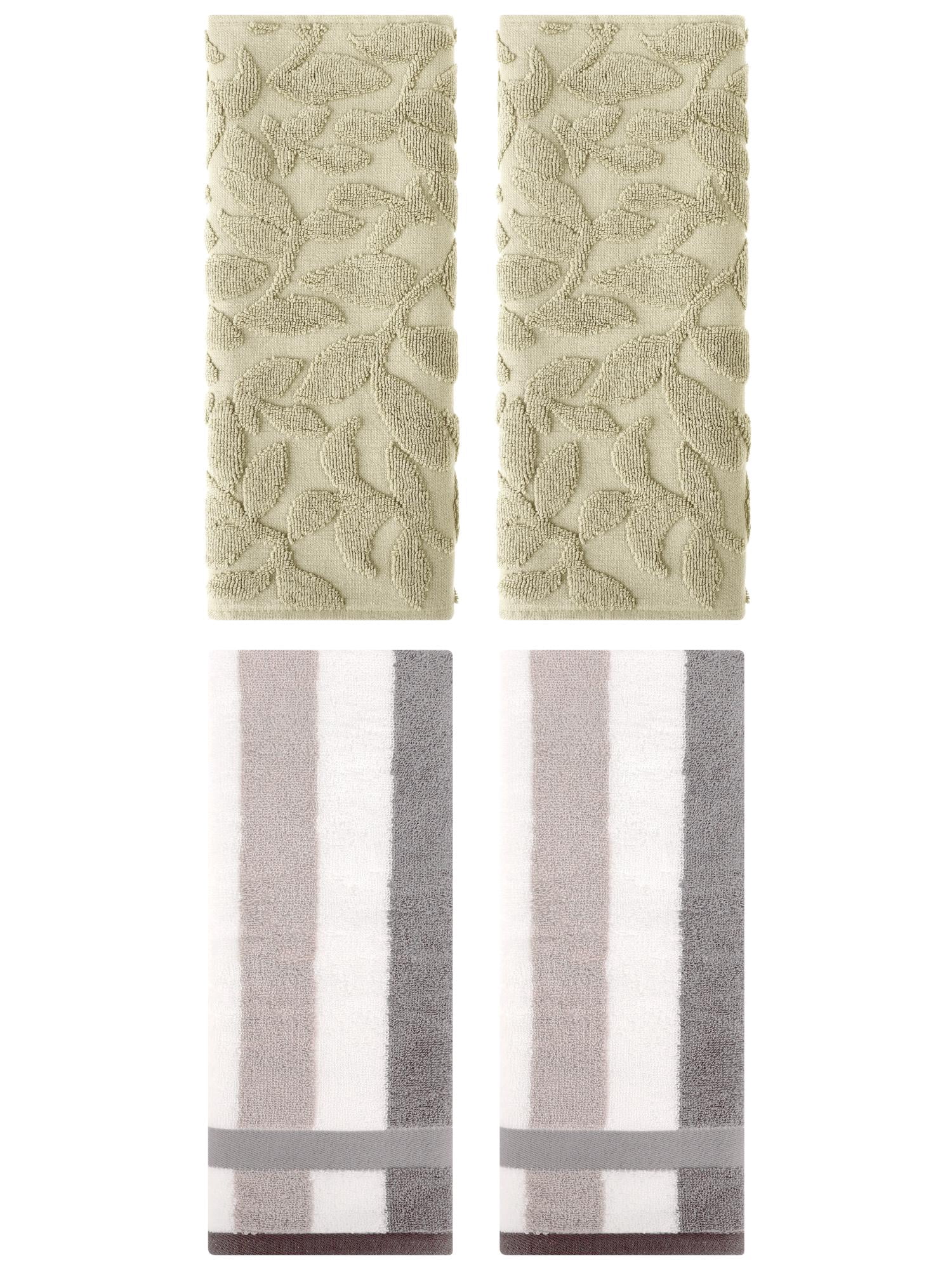 Unique Bargains 4 Pcs Soft Cotton Hand Towels Grey/Khaki 13" x 29"/14" x 30"