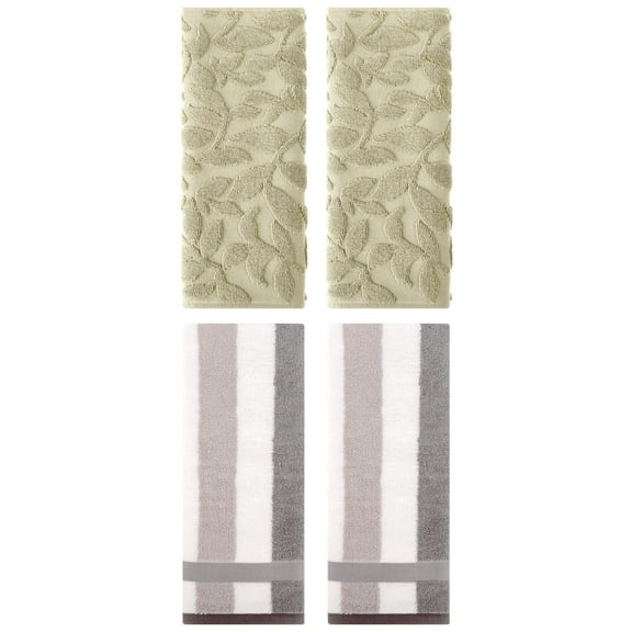 Unique Bargains 4 Pcs Soft Cotton Hand Towels Grey/Khaki 13" x 29"/14" x 30"