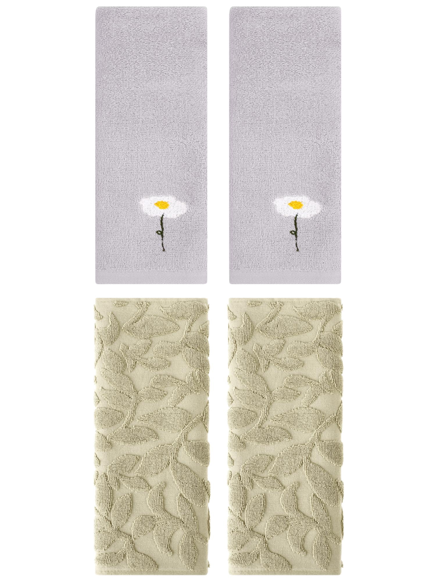 Unique Bargains 4 Pcs Soft Cotton Hand Towels Grey/Khaki 13" x 30"/14" x 30"