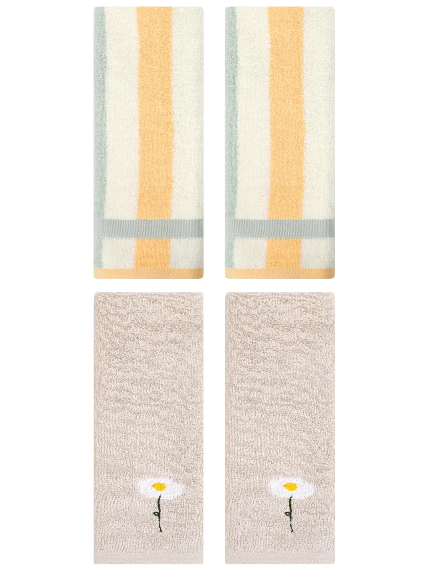 Unique Bargains 4 Pcs Soft Cotton Hand Towels Light Brown/Blue Orange 13" x 30"/13" x 29"