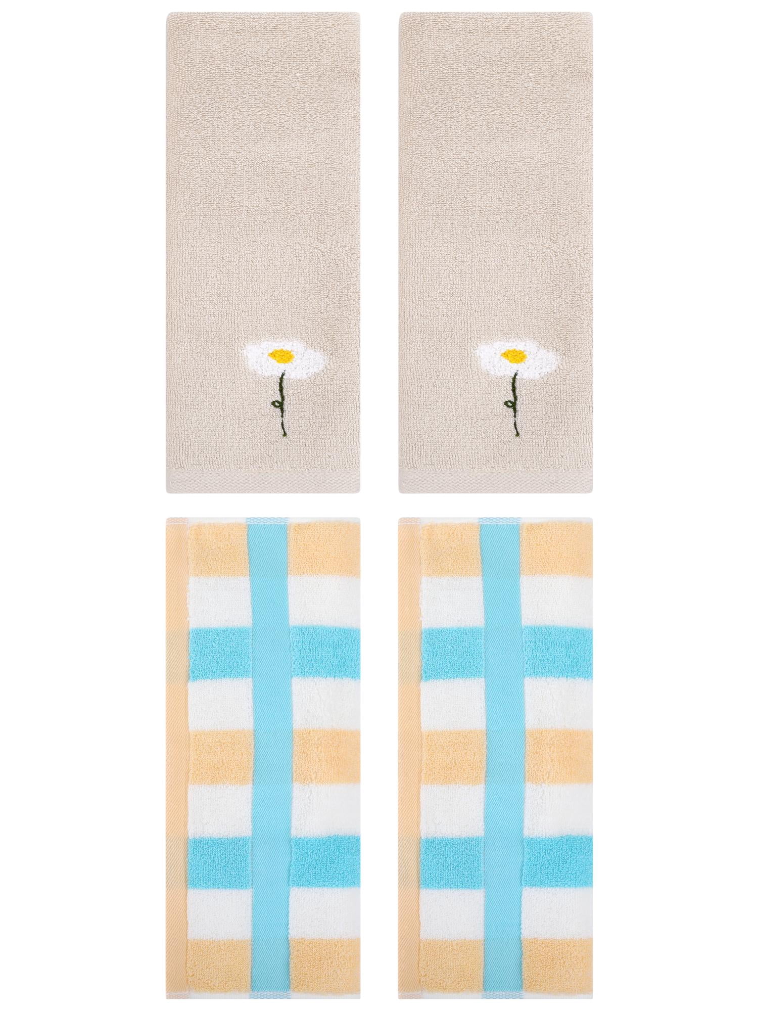 Unique Bargains 4 Pcs Soft Cotton Hand Towels Light Brown/Blue Yellow 13" x 30"/13" x 29"