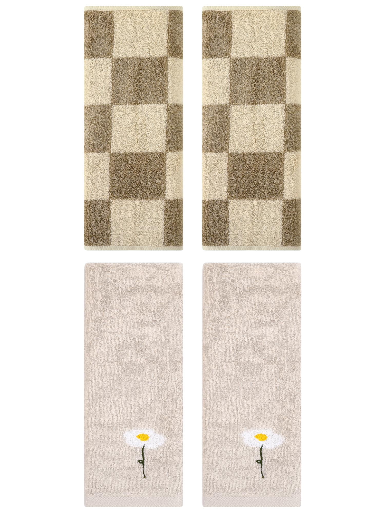 Unique Bargains 4 Pcs Soft Cotton Hand Towels Light Brown/Brown 13" x 30"/14" x 28"