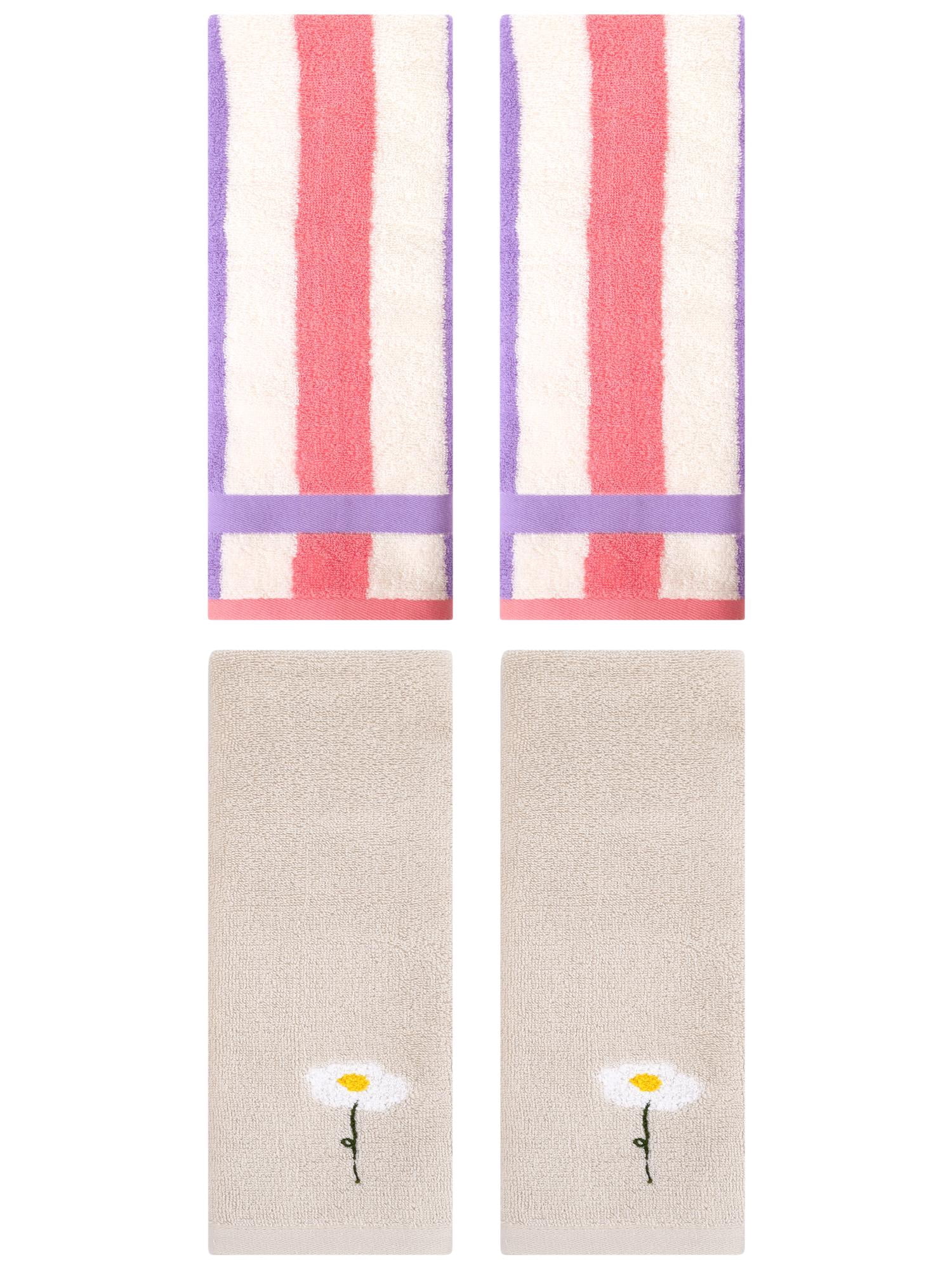 Unique Bargains 4 Pcs Soft Cotton Hand Towels Light Brown/Purple Pink 13" x 30"/13" x 29"