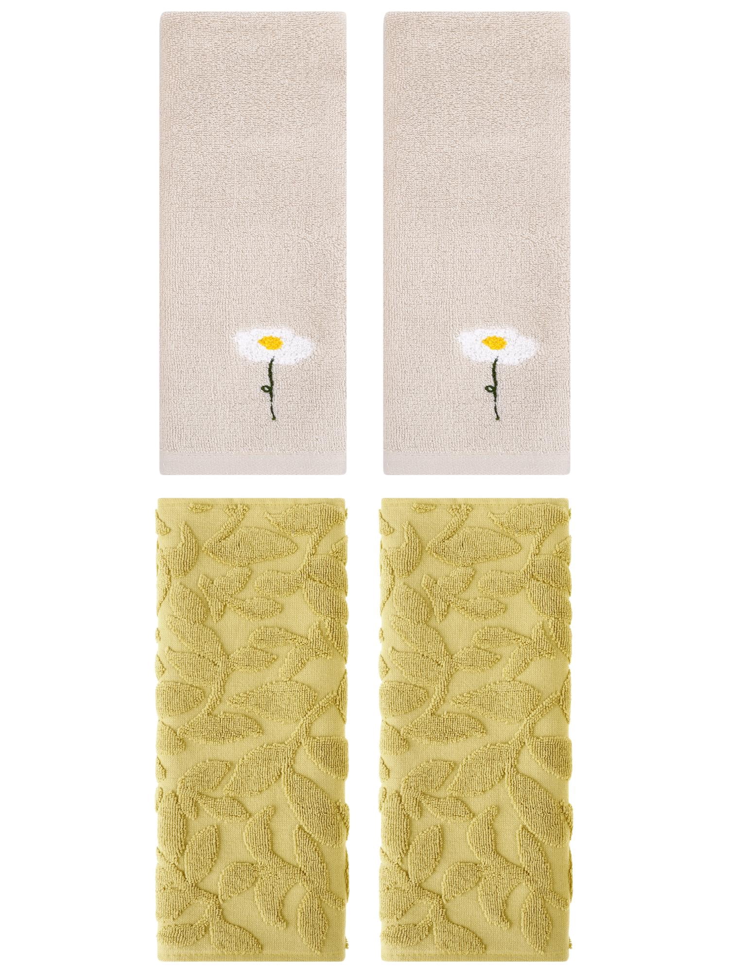 Unique Bargains 4 Pcs Soft Cotton Hand Towels Light Brown/Yellow 13" x 30"/14" x 30"
