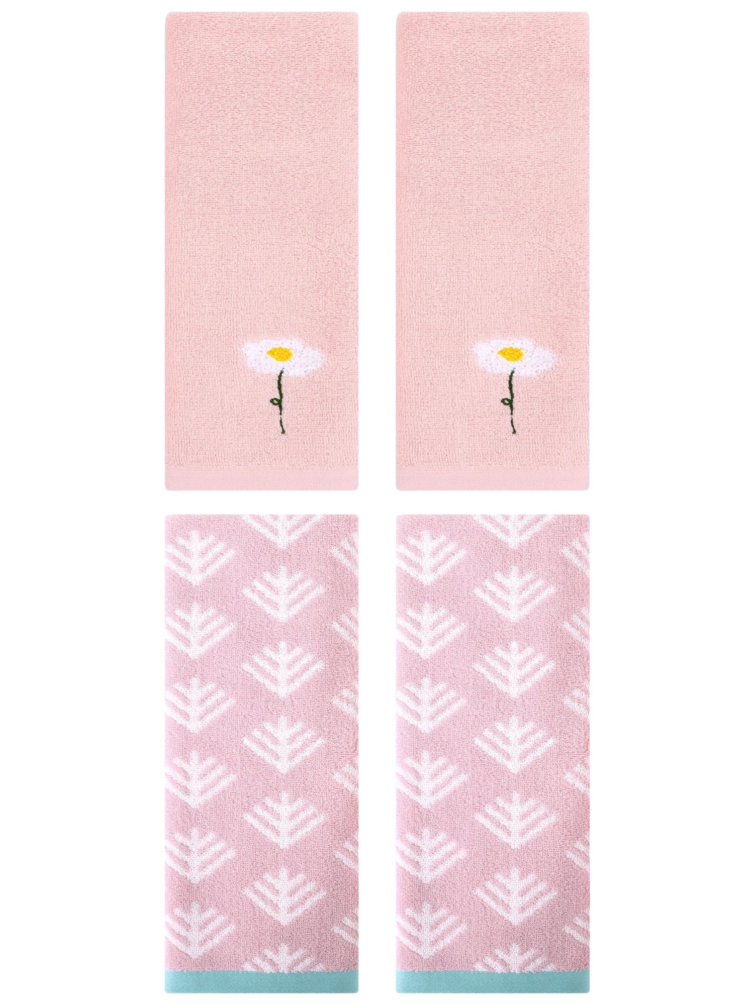 Unique Bargains 4 Pcs Soft Cotton Hand Towels Pink 13" x 30"/14" x 30"