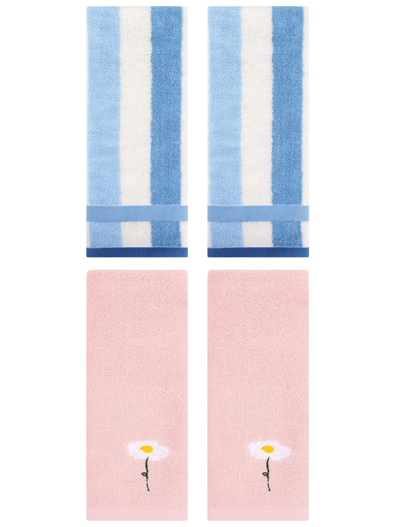 Unique Bargains 4 Pcs Soft Cotton Hand Towels Pink/Blue 13" x 30"/13" x 29"