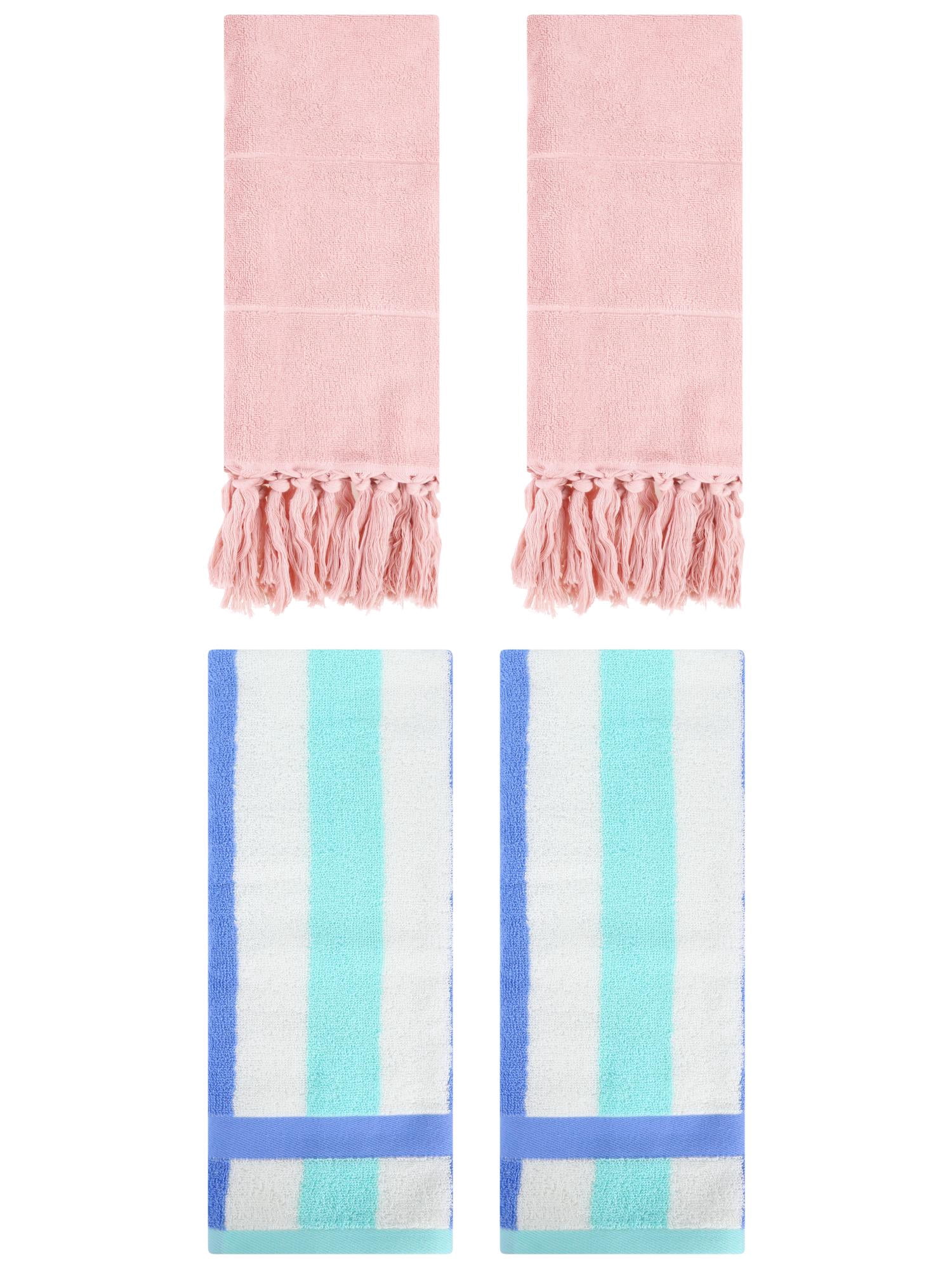 Unique Bargains 4 Pcs Soft Cotton Hand Towels Pink/Blue Green 14" x 30"/13" x 29"