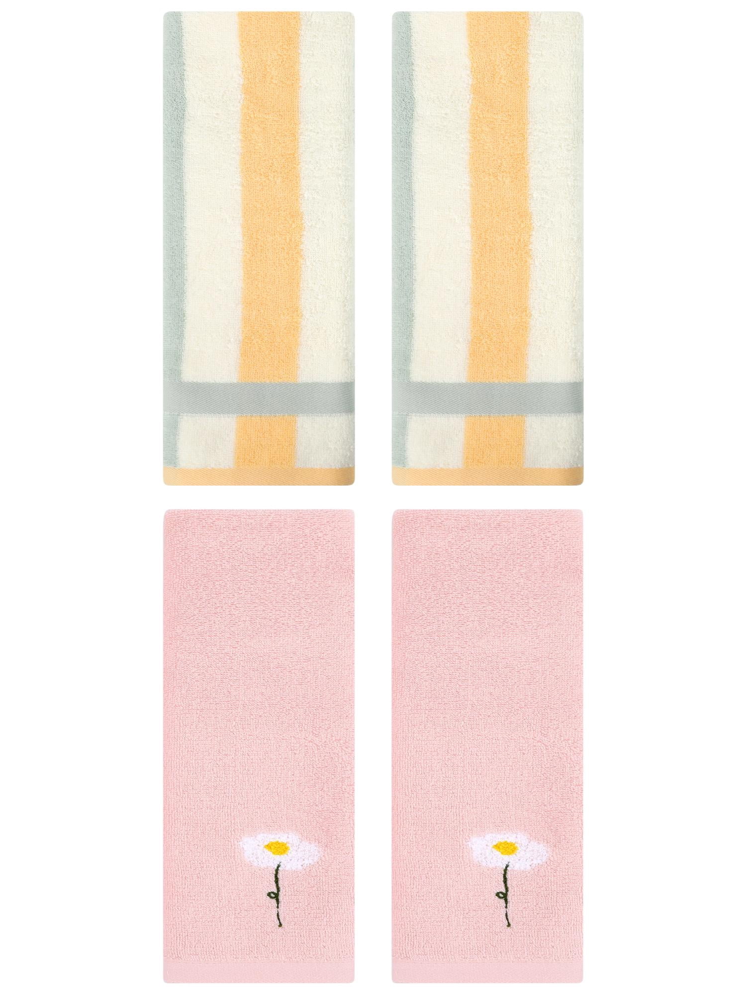 Unique Bargains 4 Pcs Soft Cotton Hand Towels Pink/Blue Orange 13" x 30"/13" x 29"