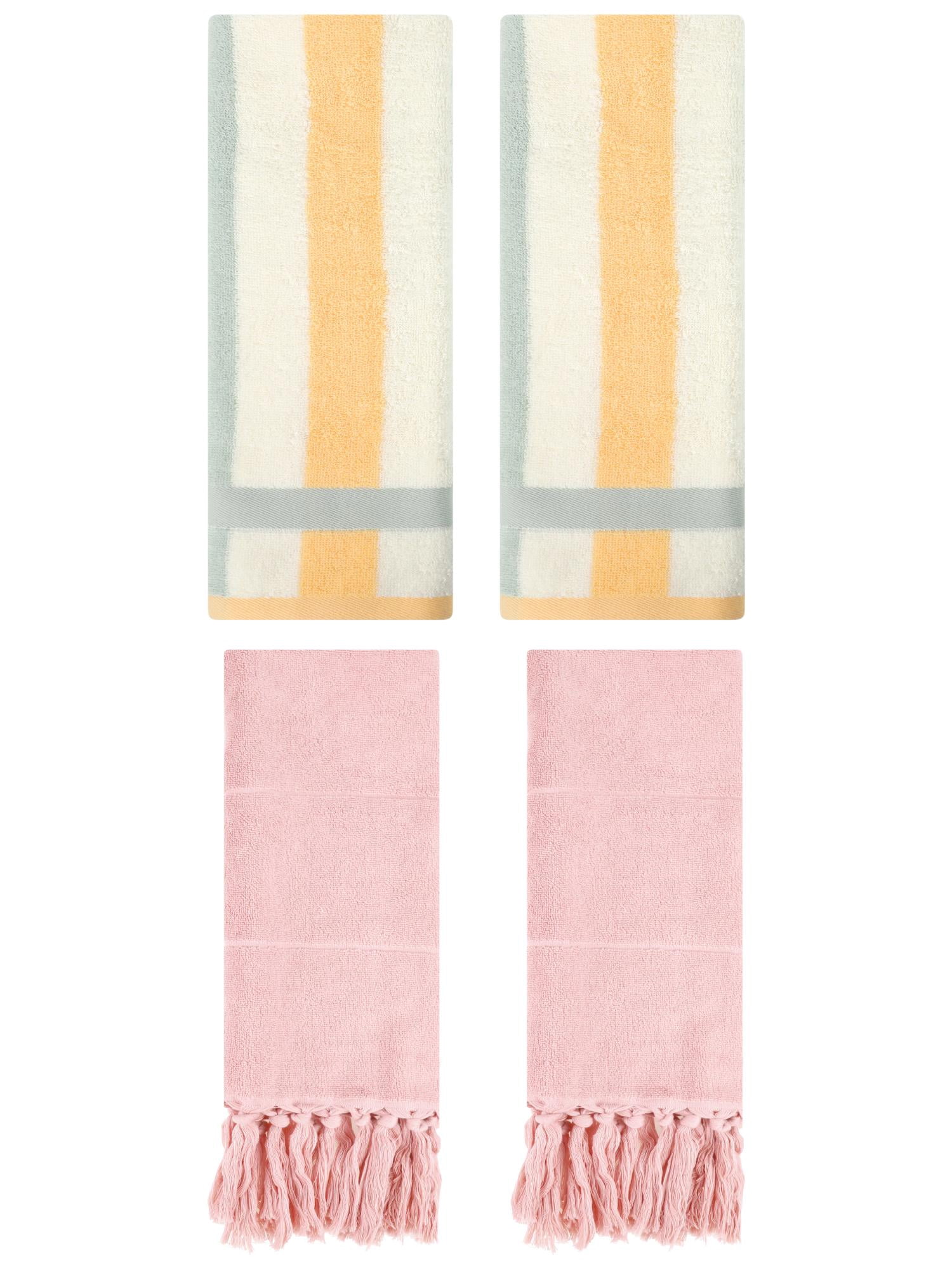 Unique Bargains 4 Pcs Soft Cotton Hand Towels Pink/Blue Orange 14" x 30"/13" x 29"