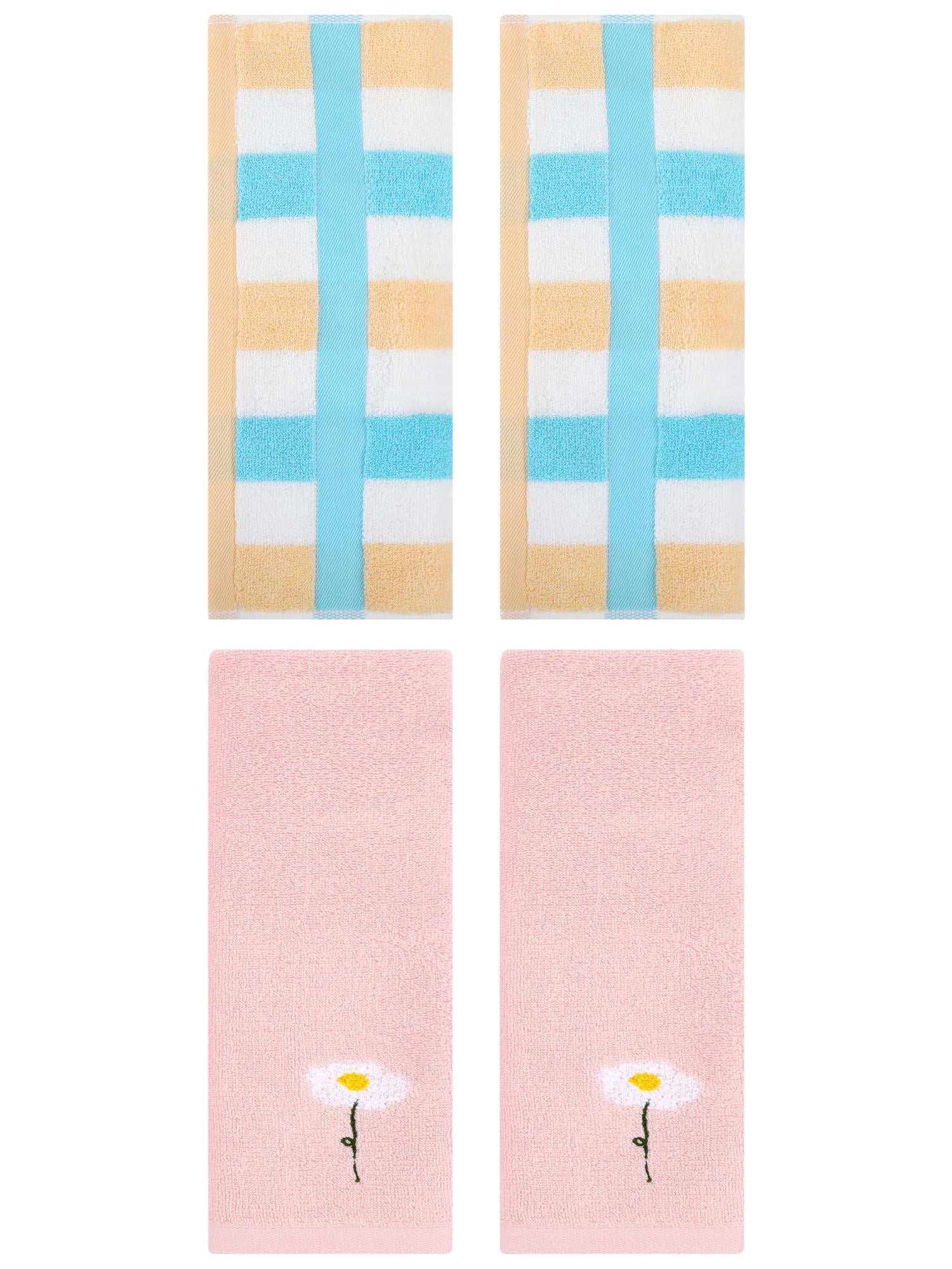 Unique Bargains 4 Pcs Soft Cotton Hand Towels Pink/Blue Yellow 13" x 30"/13" x 29"