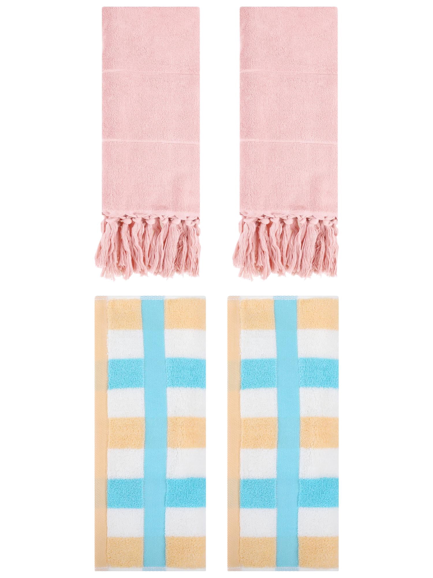 Unique Bargains 4 Pcs Soft Cotton Hand Towels Pink/Blue Yellow 14" x 30"/13" x 29"