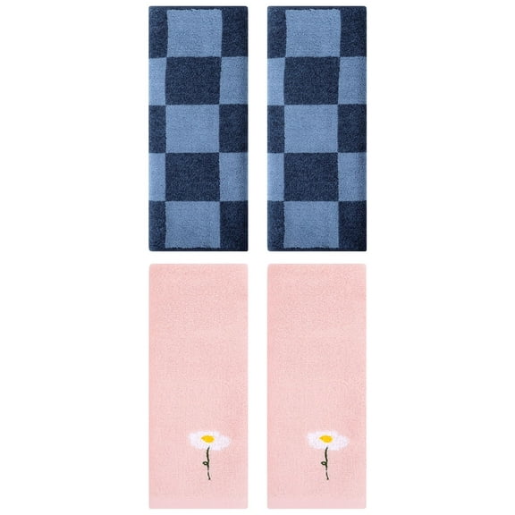 Unique Bargains 4 Pcs Soft Cotton Hand Towels Pink/Dark Blue 13" x 30"/14" x 28"