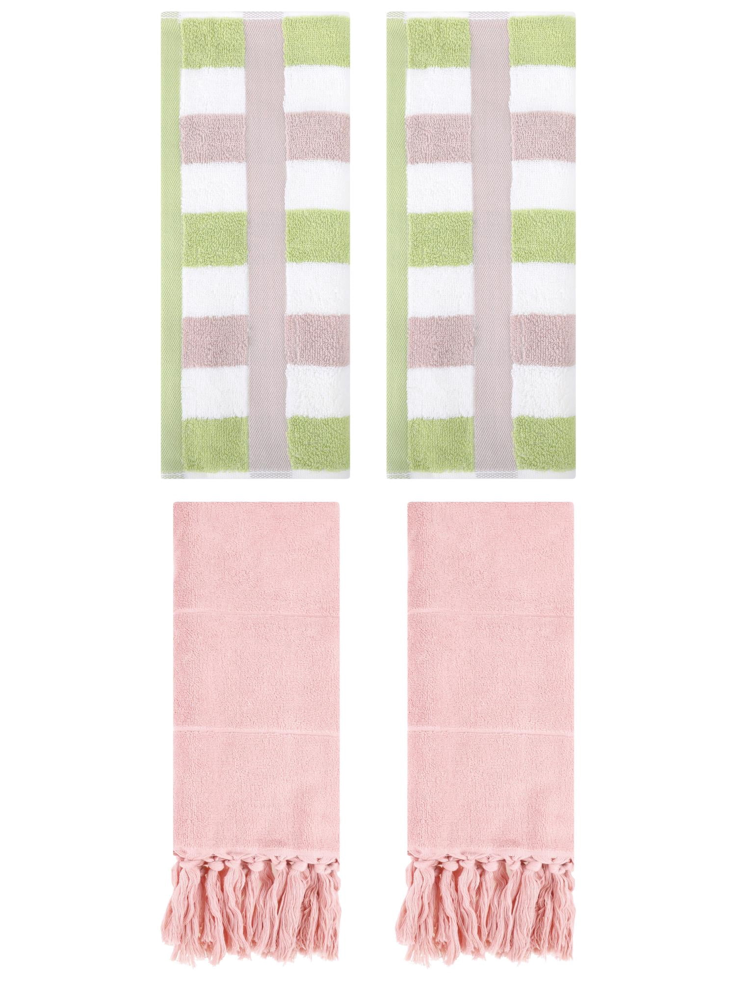 Unique Bargains 4 Pcs Soft Cotton Hand Towels Pink/Green 14" x 30"/13" x 29"