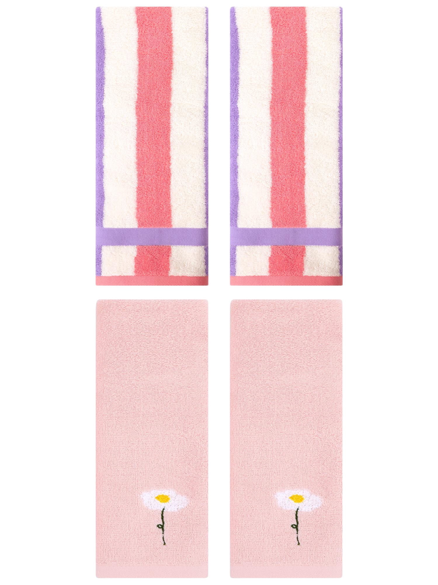 Unique Bargains 4 Pcs Soft Cotton Hand Towels Pink/Purple Pink 13" x 30"/13" x 29"