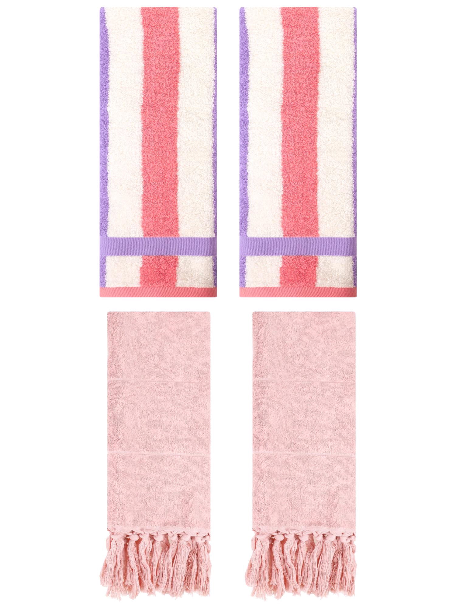 Unique Bargains 4 Pcs Soft Cotton Hand Towels Pink/Purple Pink 14" x 30"/13" x 29"