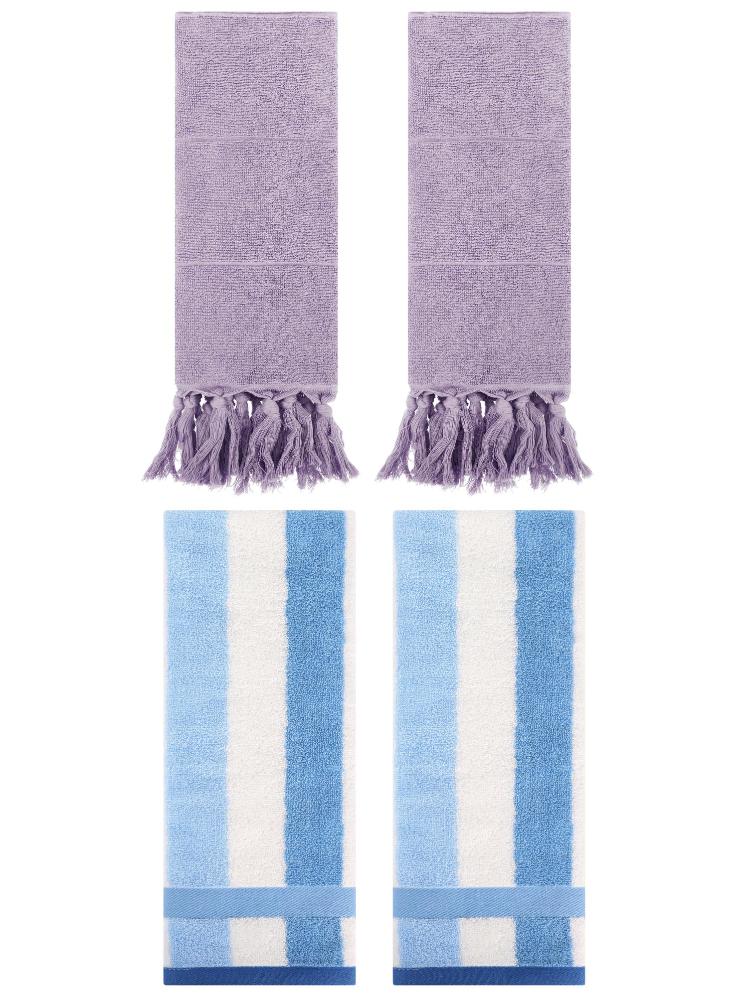 Unique Bargains 4 Pcs Soft Cotton Hand Towels Purple/Blue 14" x 30"/13" x 29"