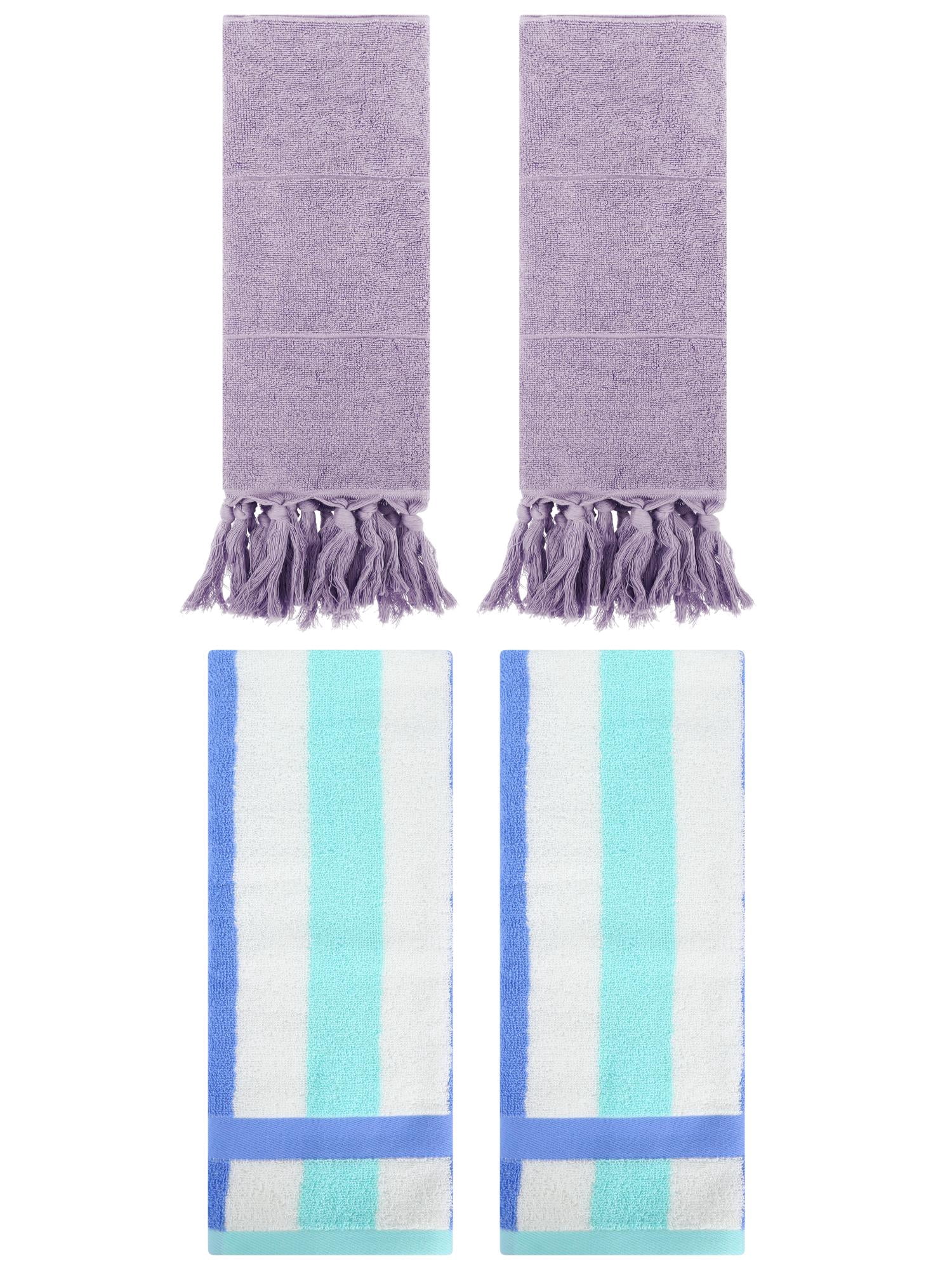 Unique Bargains 4 Pcs Soft Cotton Hand Towels Purple/Blue Green 14" x 30"/13" x 29"
