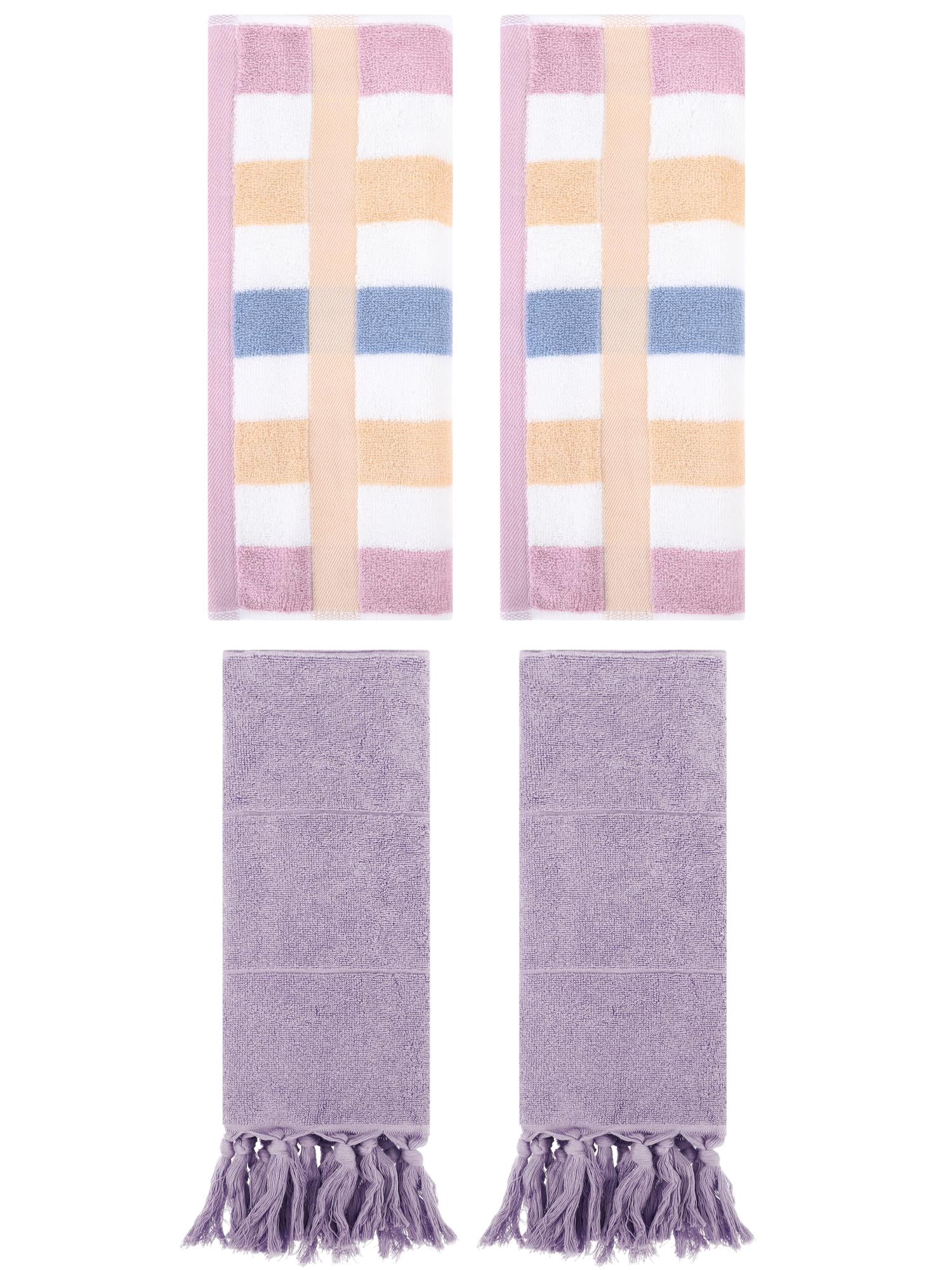 Unique Bargains 4 Pcs Soft Cotton Hand Towels Purple/Blue Purple 14" x 30"/13" x 29"
