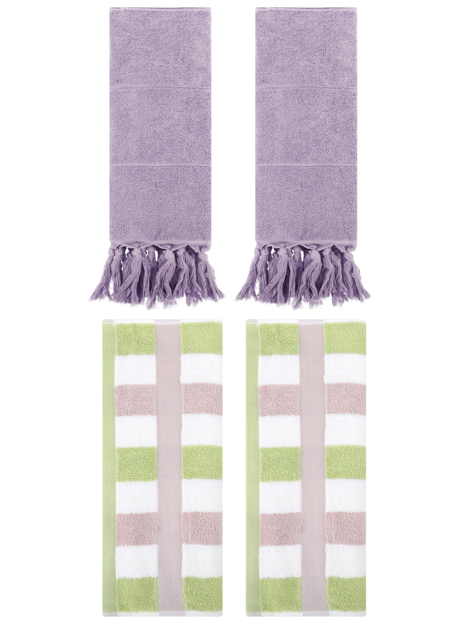 Unique Bargains 4 Pcs Soft Cotton Hand Towels Purple/Green 14" x 30"/13" x 29"