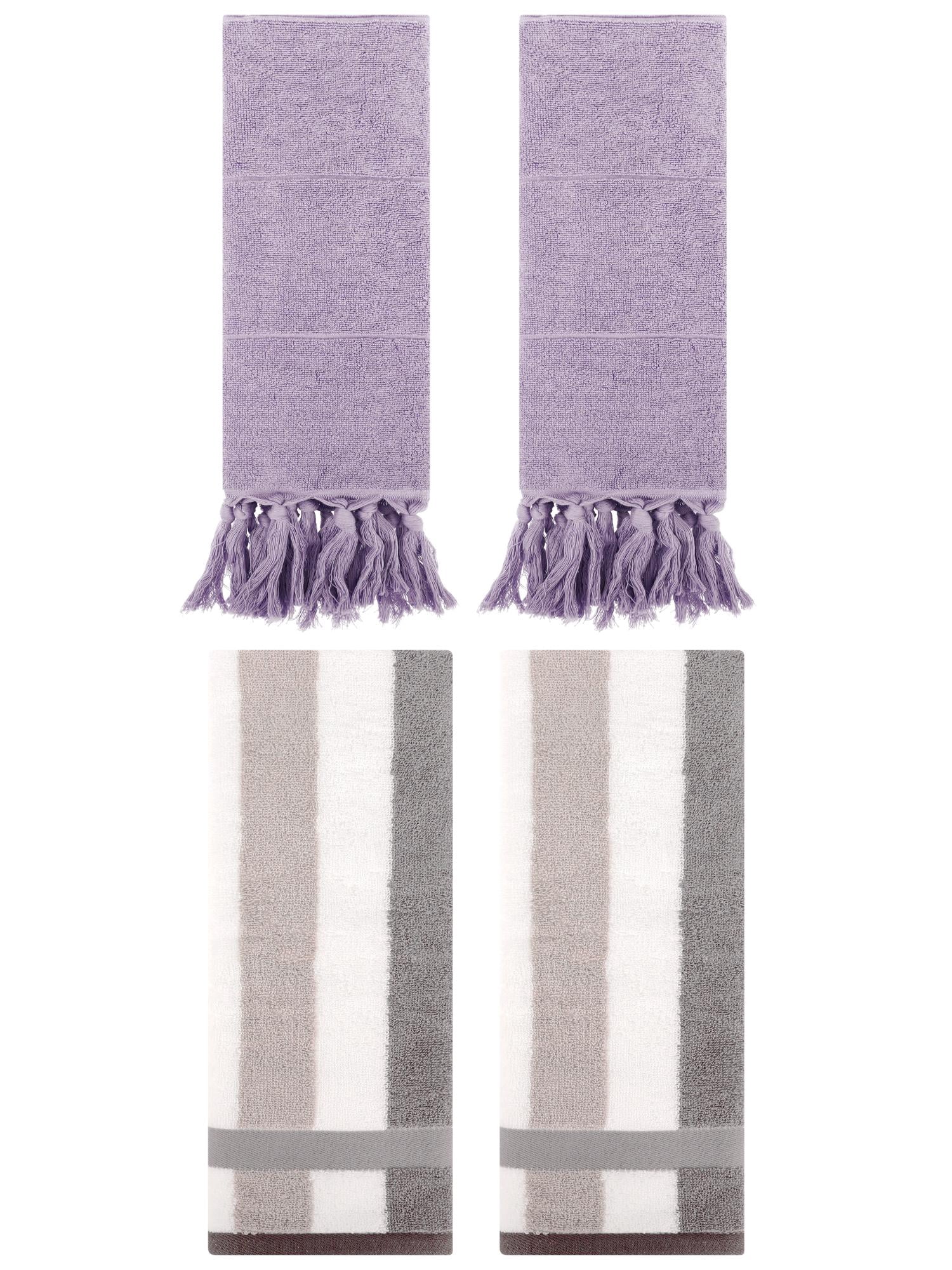 Unique Bargains 4 Pcs Soft Cotton Hand Towels Purple/Grey 14" x 30"/13" x 29"