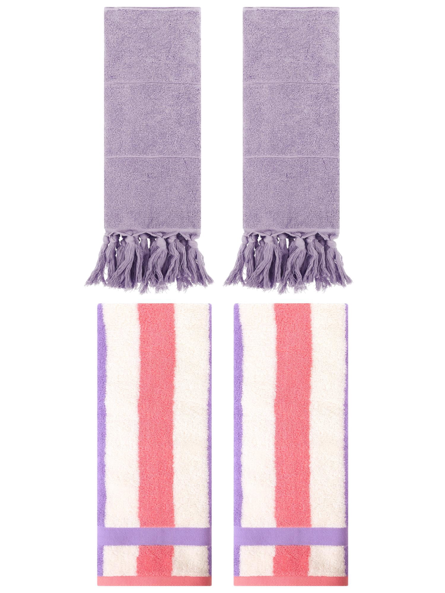 Unique Bargains 4 Pcs Soft Cotton Hand Towels Purple/Purple Pink 14" x 30"/13" x 29"