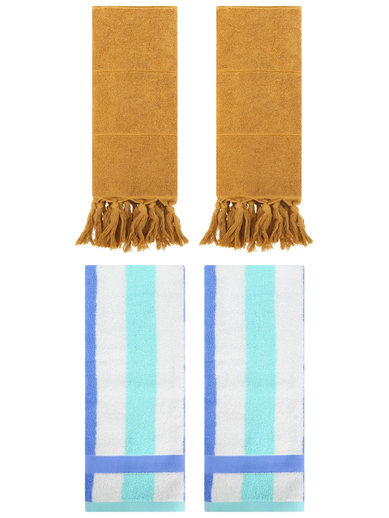 Unique Bargains 4 Pcs Soft Cotton Hand Towels Yellow/Blue Green 14" x 30"/13" x 29"