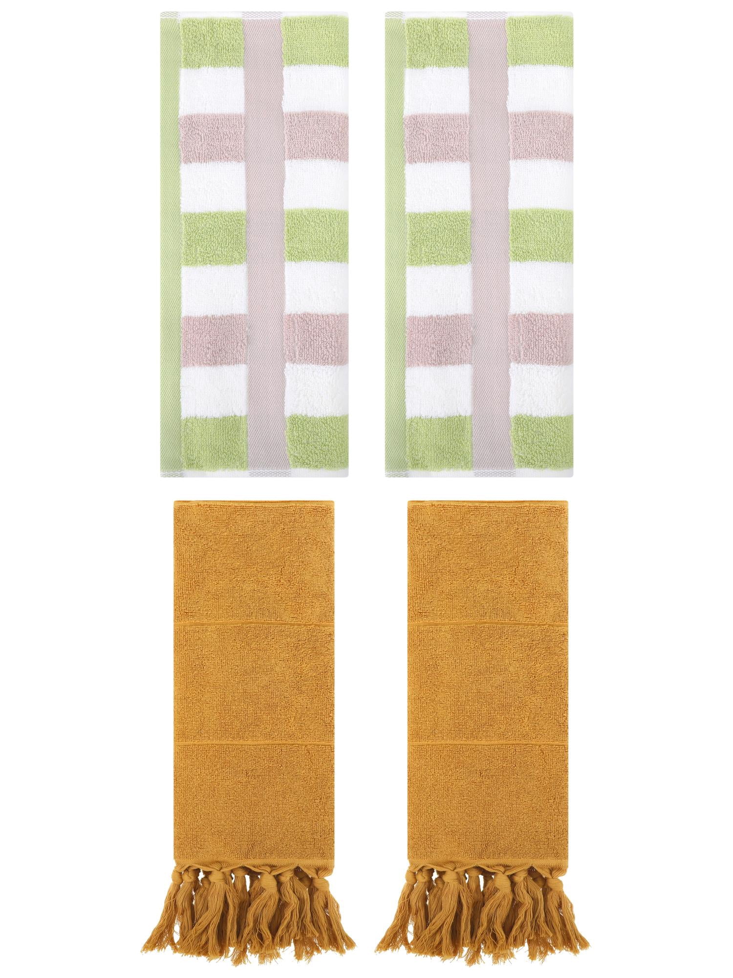 Unique Bargains 4 Pcs Soft Cotton Hand Towels Yellow/Green 14" x 30"/13" x 29"