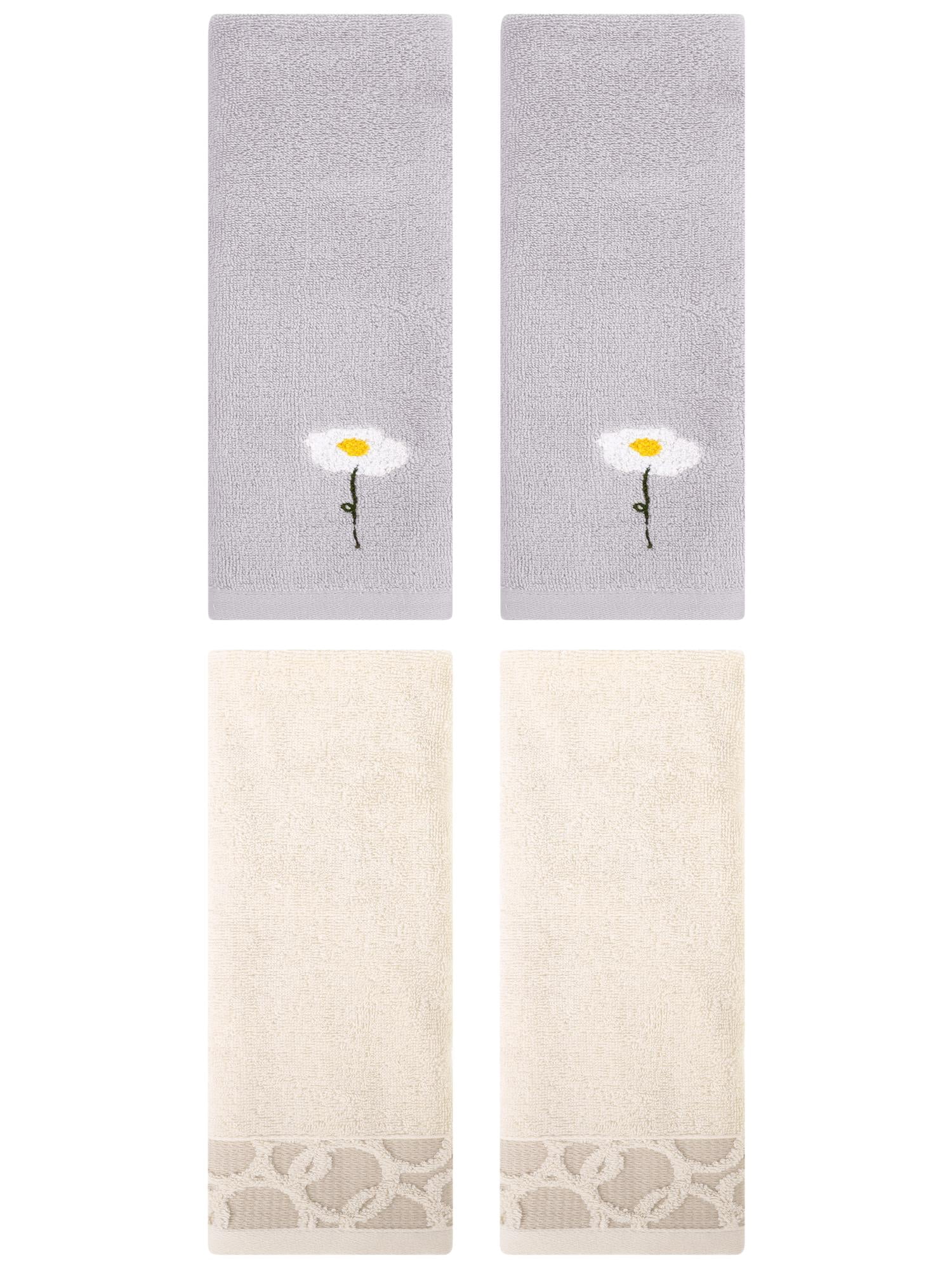 Unique Bargains 4 Pcs Soft Cotton Hands Towels Grey/Camel 13" x 30"/13" x 29"