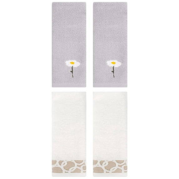 Unique Bargains 4 Pcs Soft Cotton Hands Towels Grey/White 13" x 30"/13" x 29"