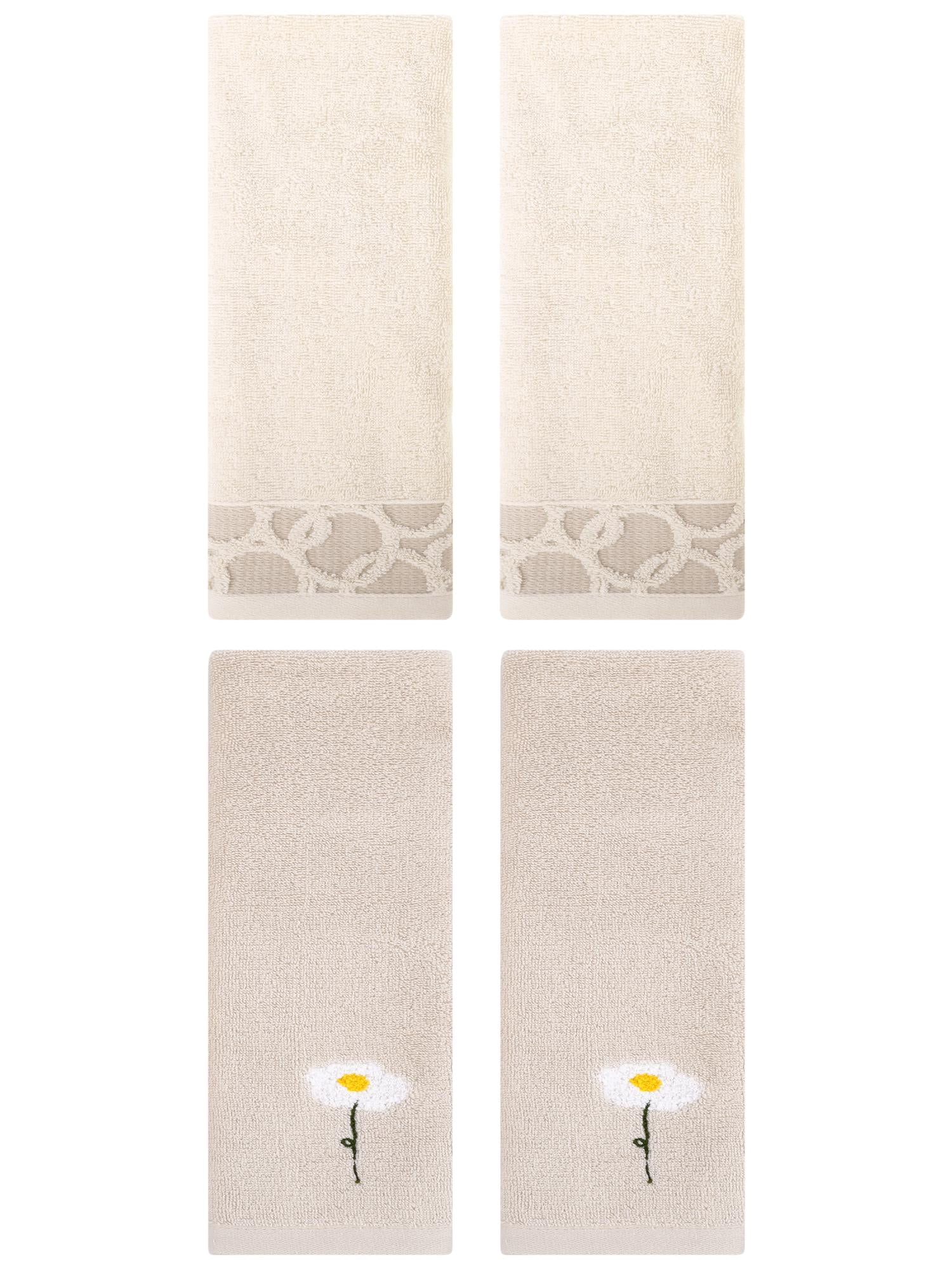 Unique Bargains 4 Pcs Soft Cotton Hands Towels Light Brown/Camel 13" x 30"/13" x 29"