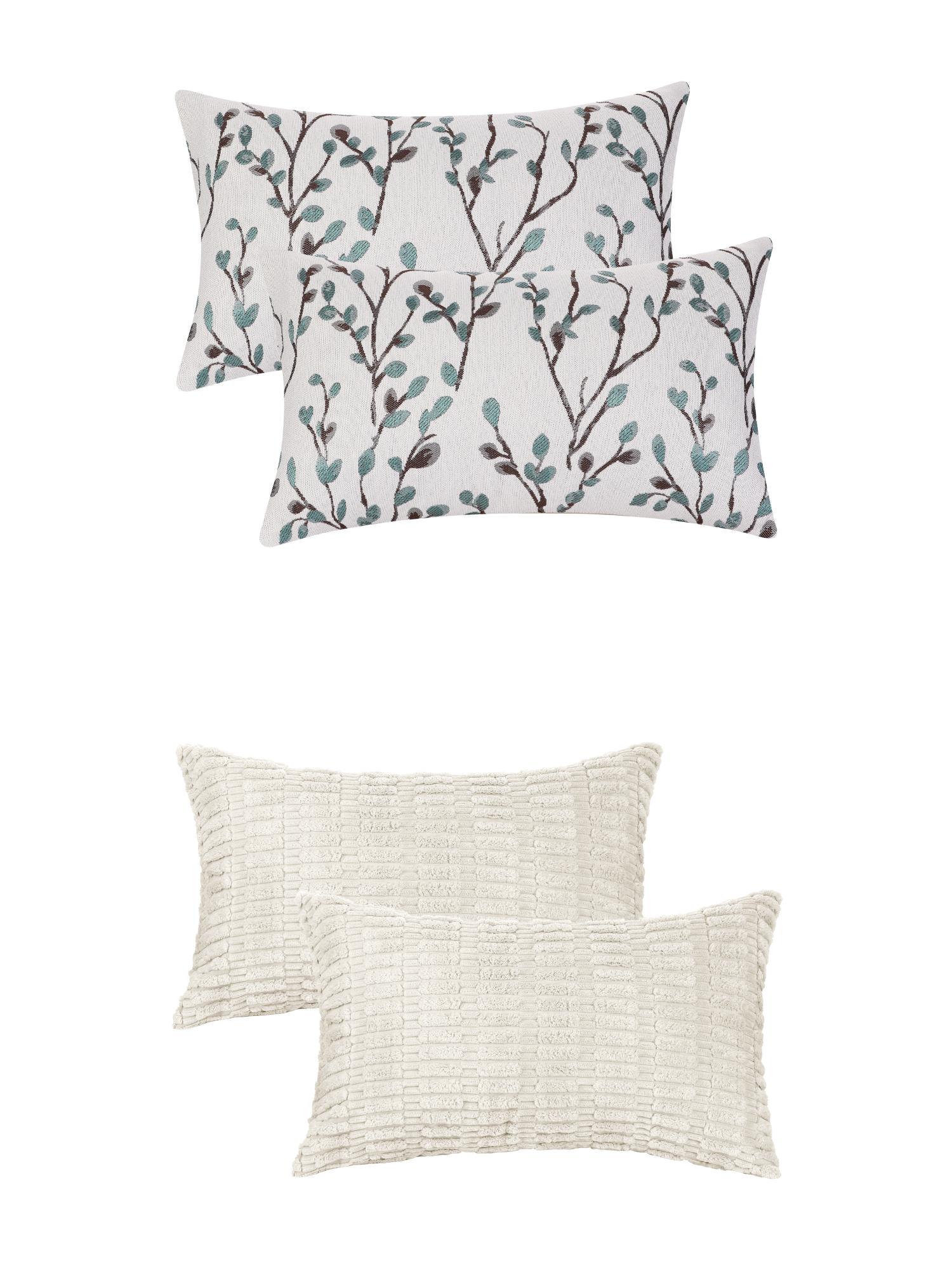 Unique Bargains 4 Pcs Soft Cozy Throw Pillow Covers 12" x 20" Beige/Blue Flower