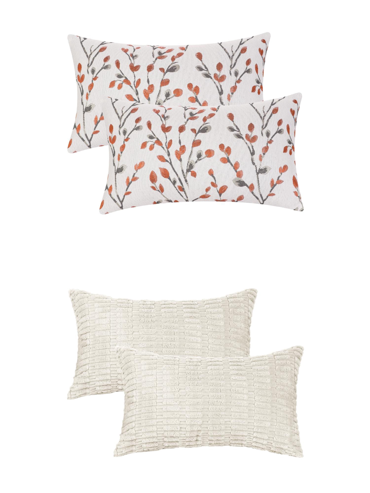 Unique Bargains 4 Pcs Soft Cozy Throw Pillow Covers 12" x 20" Beige/Orange Flower