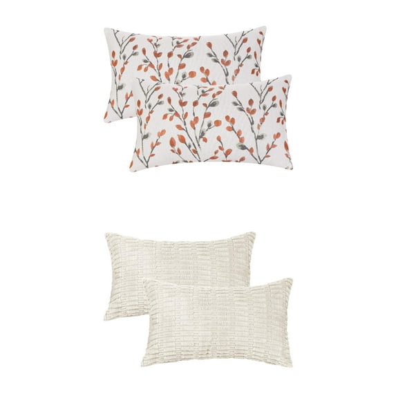 Unique Bargains 4 Pcs Soft Cozy Throw Pillow Covers 12" x 20" Beige/Orange Flower