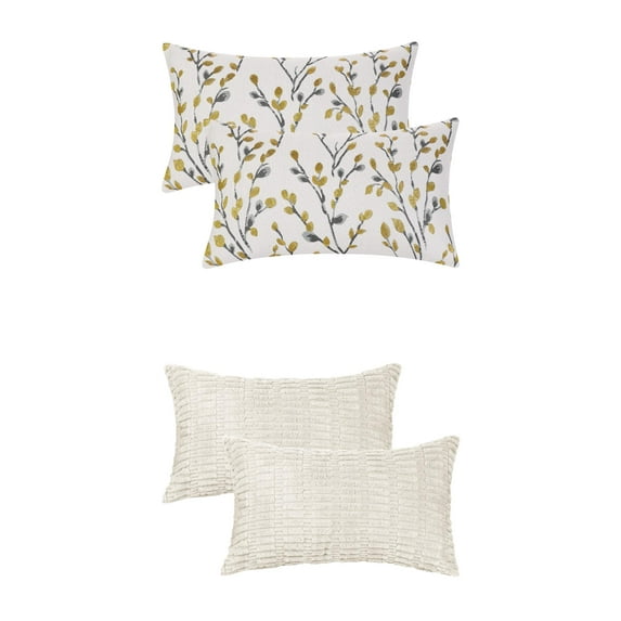 Unique Bargains 4 Pcs Soft Cozy Throw Pillow Covers 12" x 20" Beige/Yellow Flower