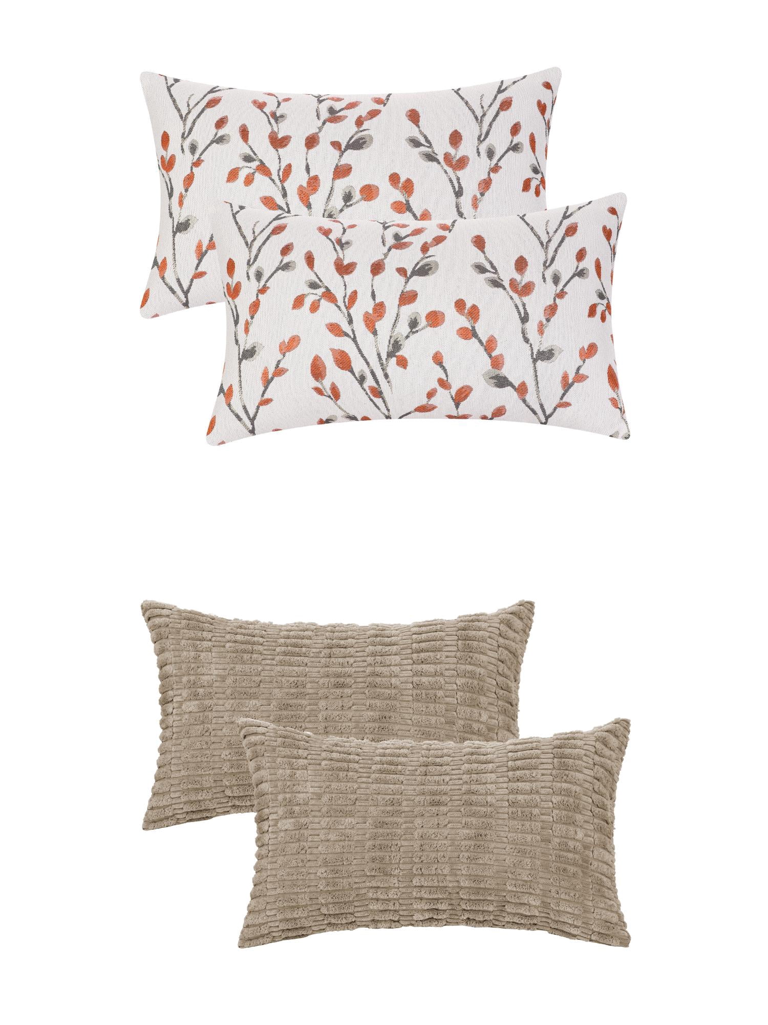 Unique Bargains 4 Pcs Soft Cozy Throw Pillow Covers 12" x 20" Brown/Orange Flower