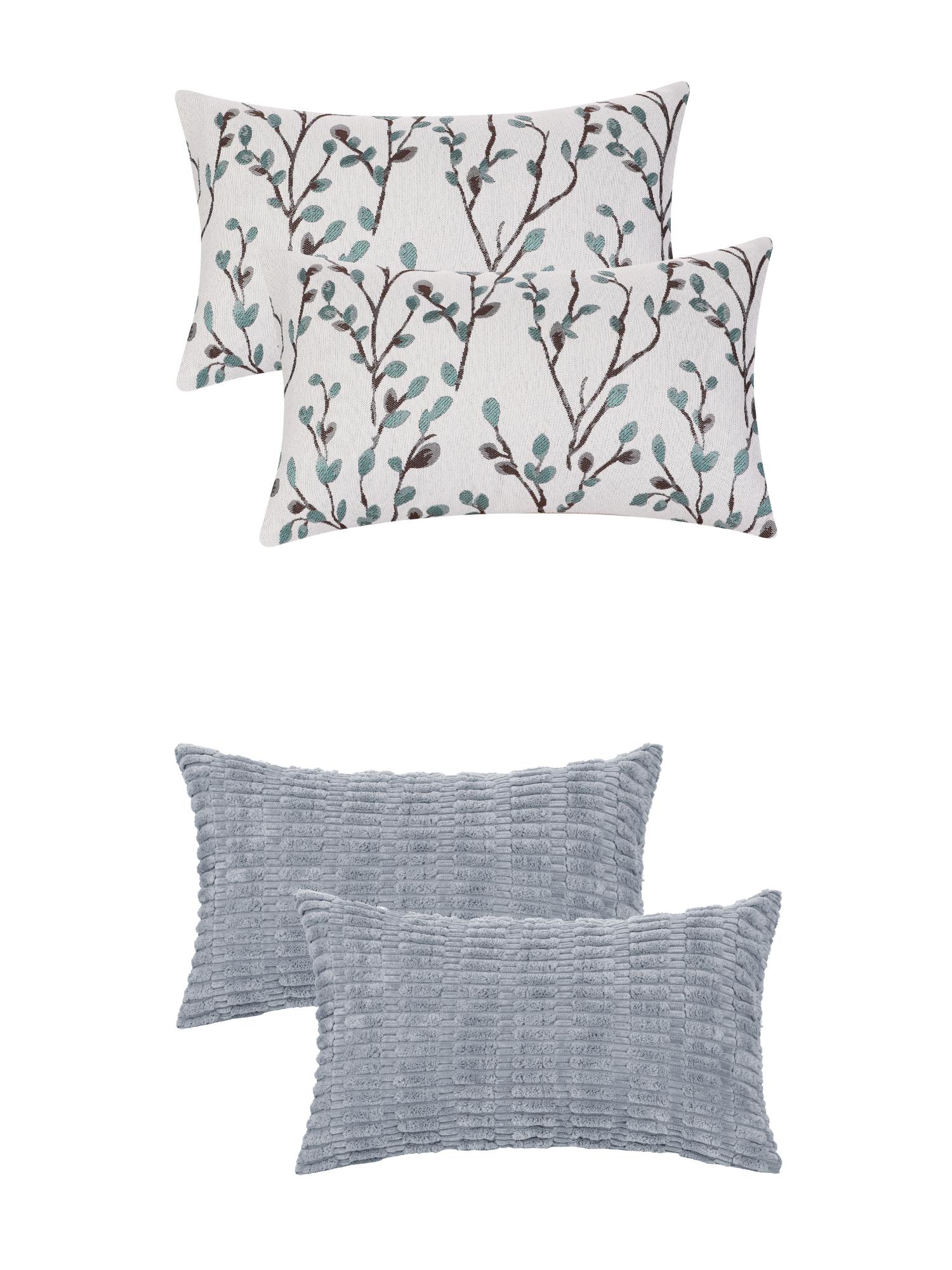 Unique Bargains 4 Pcs Soft Cozy Throw Pillow Covers 12" x 20" Gray Blue/Blue Flower