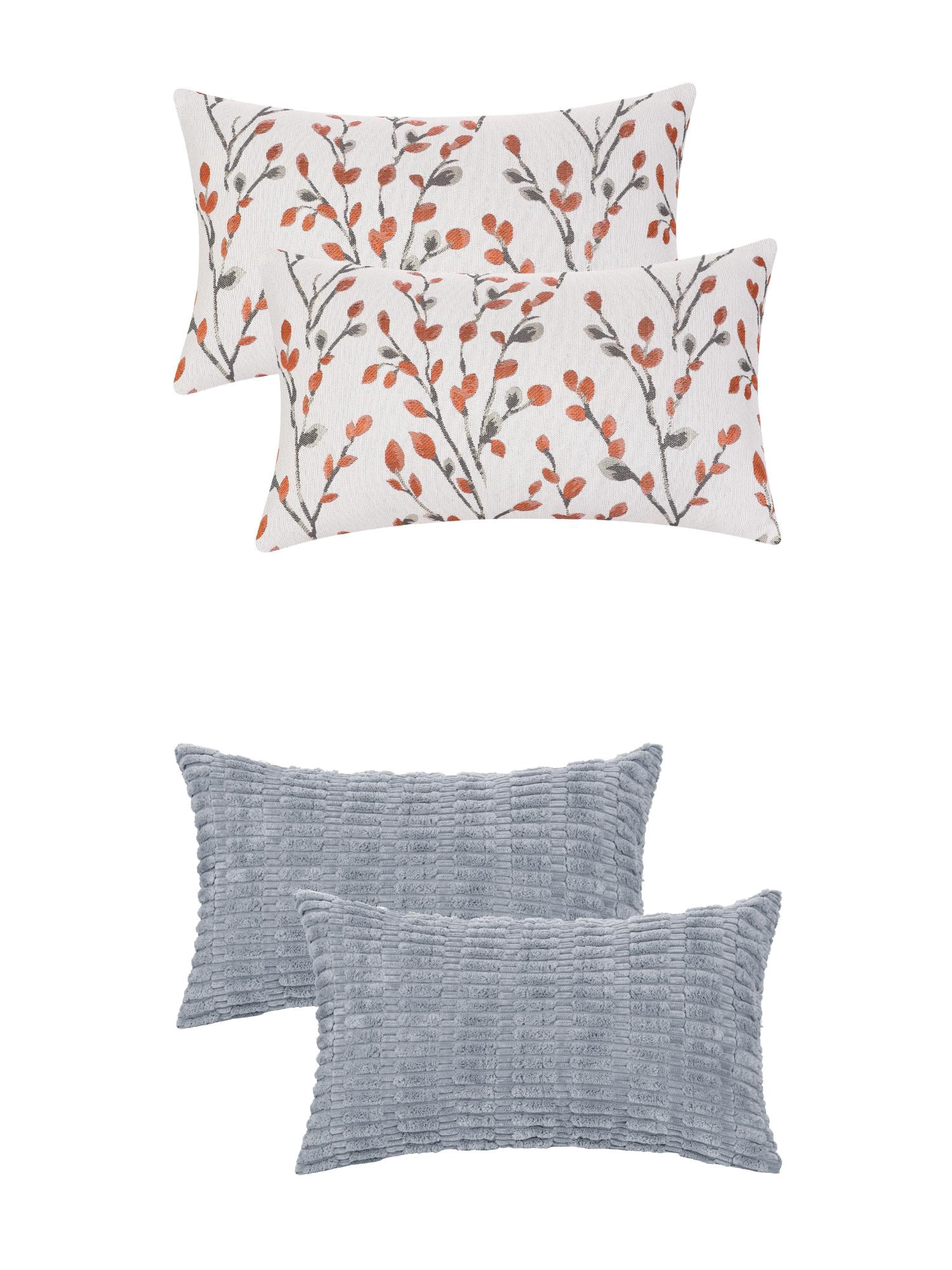 Unique Bargains 4 Pcs Soft Cozy Throw Pillow Covers 12" x 20" Gray Blue/Orange Flower