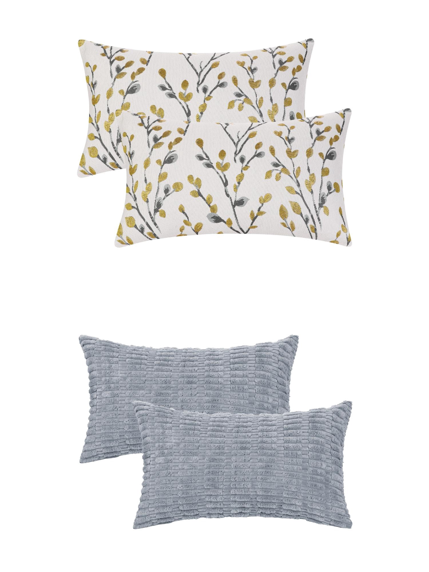 Unique Bargains 4 Pcs Soft Cozy Throw Pillow Covers 12" x 20" Gray Blue/Yellow Flower