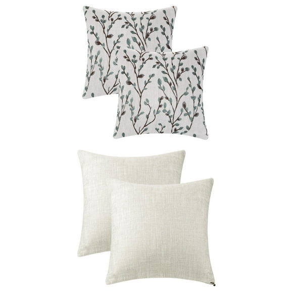 Unique Bargains 4 Pcs Soft Cozy Throw Pillow Covers 18" x 18" Blue Flower/Beige