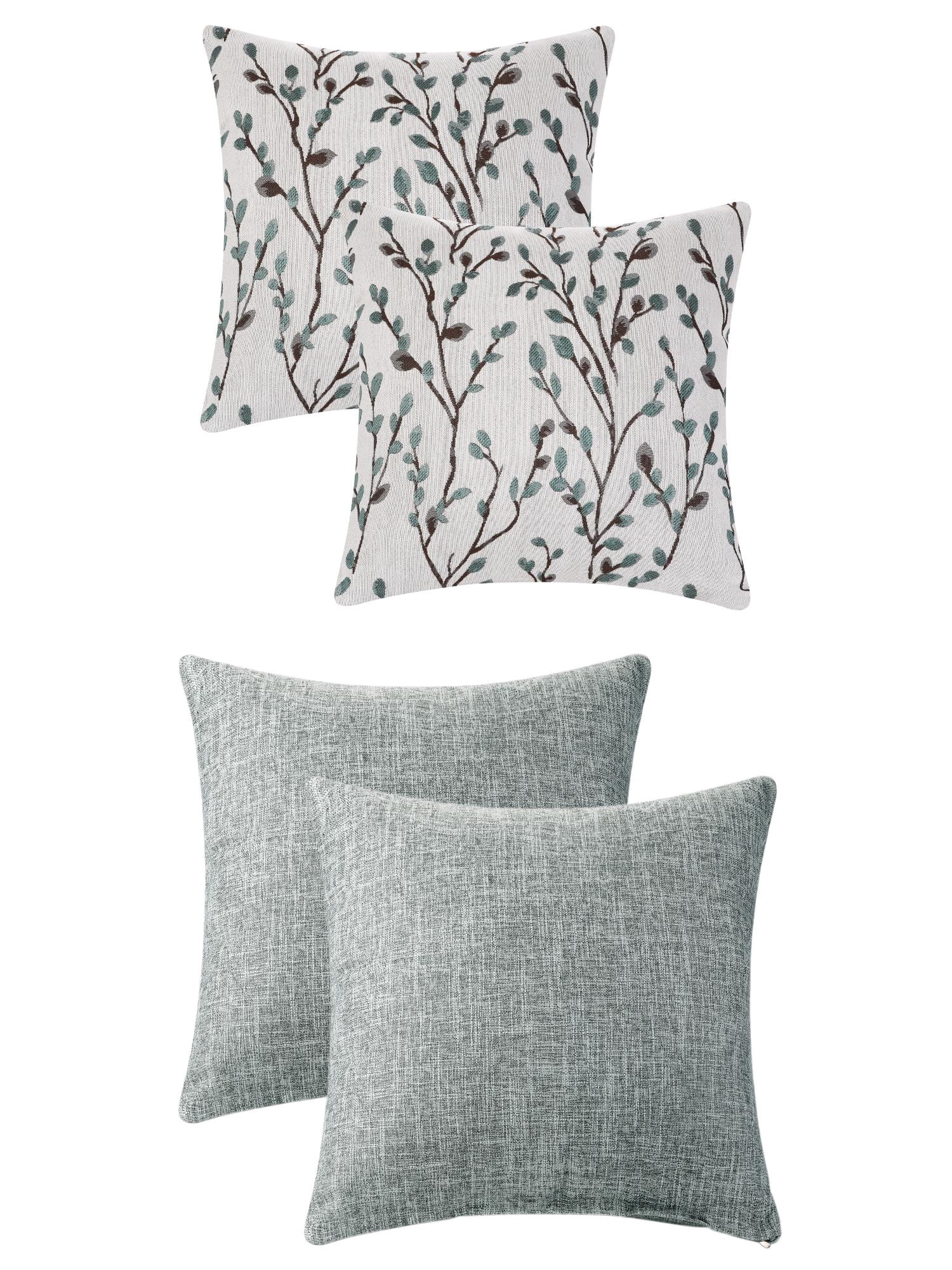 Unique Bargains 4 Pcs Soft Cozy Throw Pillow Covers 18" x 18" Blue Flower/Dark Gray