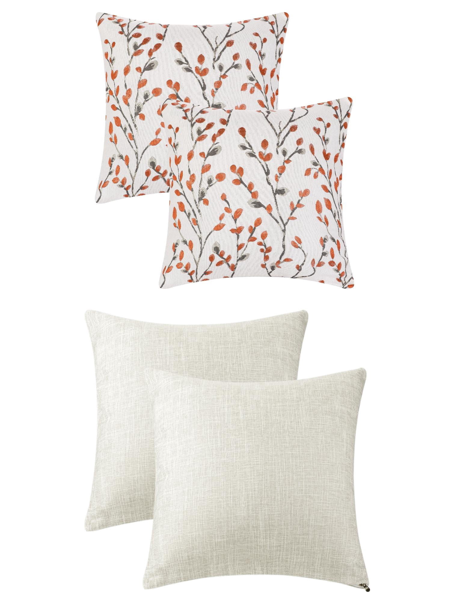 Unique Bargains 4 Pcs Soft Cozy Throw Pillow Covers 18" x 18" Orange Flower/Beige
