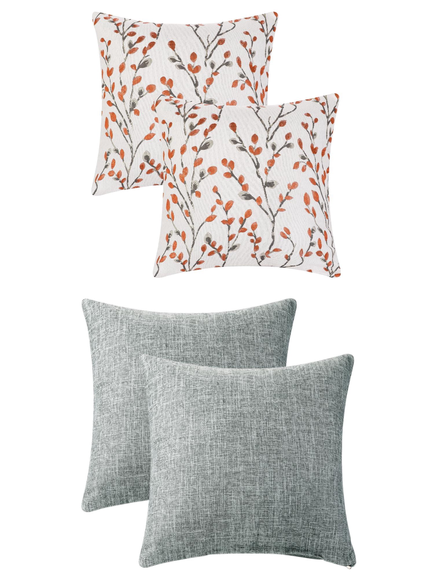 Unique Bargains 4 Pcs Soft Cozy Throw Pillow Covers 18" x 18" Orange Flower/Dark Gray