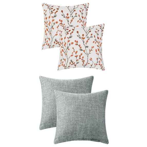 Unique Bargains 4 Pcs Soft Cozy Throw Pillow Covers 18" x 18" Orange Flower/Dark Gray