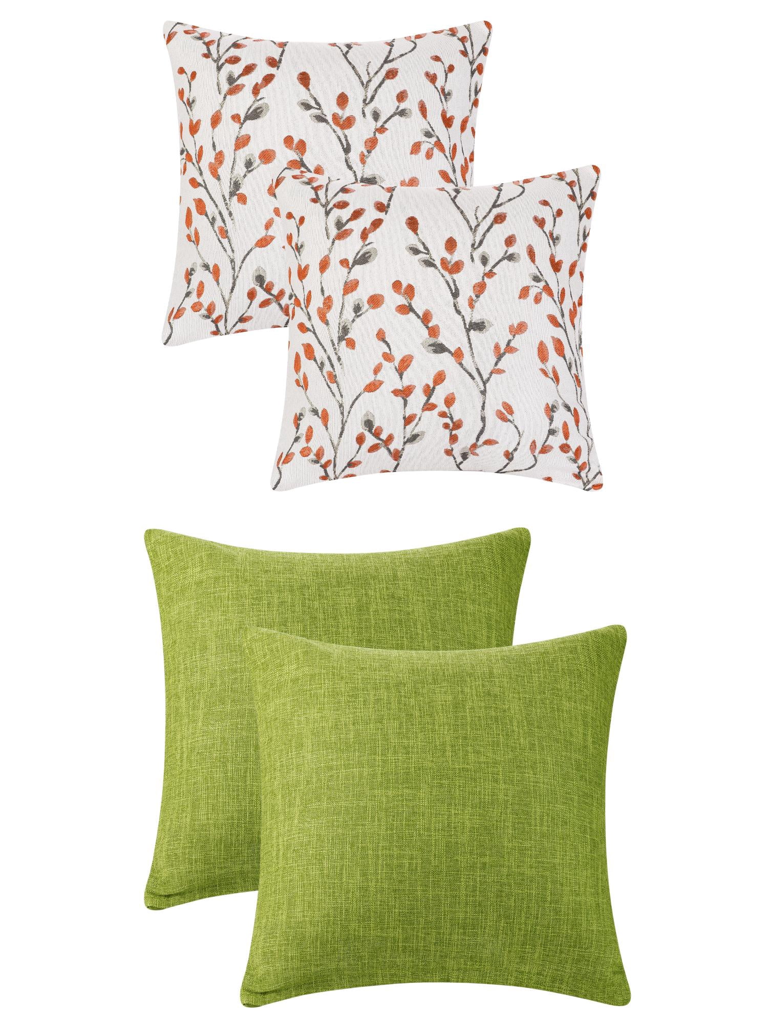 Unique Bargains 4 Pcs Soft Cozy Throw Pillow Covers 18" x 18" Orange Flower/Green