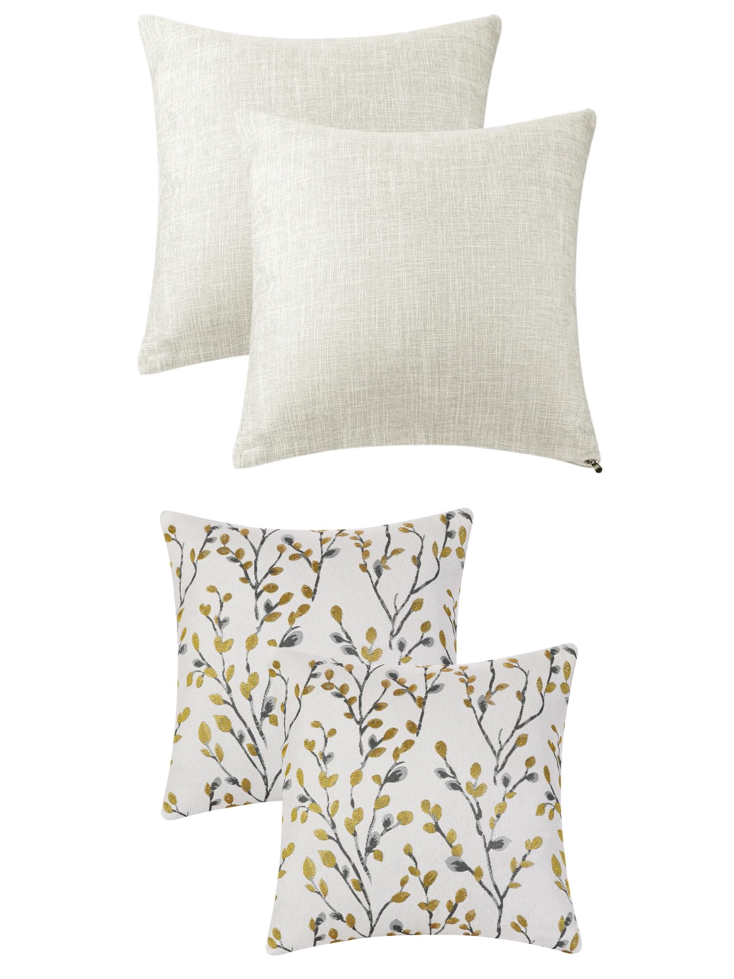 Unique Bargains 4 Pcs Soft Cozy Throw Pillow Covers 18" x 18" Yellow Flower/Beige